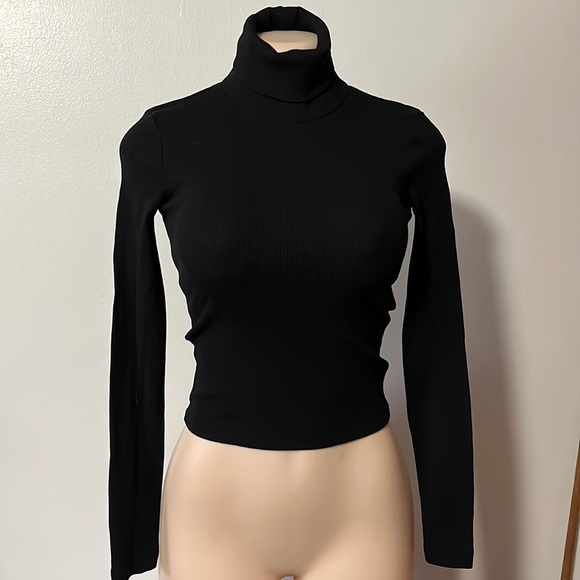 Zara Tops - ZARA Black Ribbed Stretchy Form Fitting Long Sleeve Crop Top Turtleneck